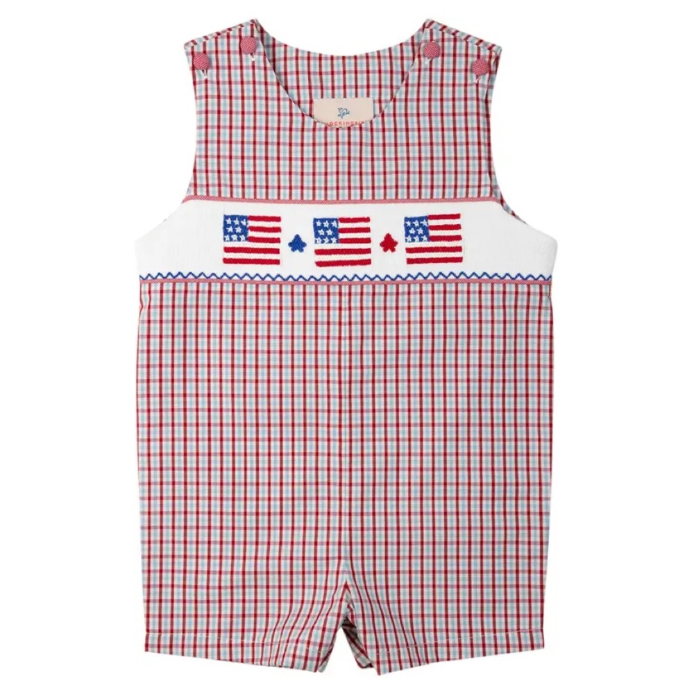 SMOCKINGBIRD Flags Smocked Checked Shortall 9M